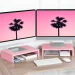 TEAMIX Pink Adjustable Dual Monitor Stand Riser Set