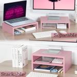 TEAMIX Pink Adjustable Dual Monitor Stand Riser Set