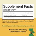 Organic Dandelion Root Capsules - 600mg, 100 Count