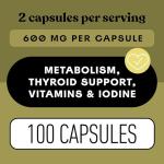 Organic Icelandic Sea Kelp 600mg Capsules - Thyroid Support