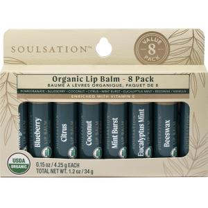 Soulsation Organic Lip Balm Set, 8 Flavors - Hydrating for Cracked & Dry Lips...