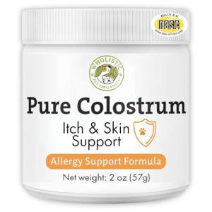 Wholistic Pet Organics Bovine Colostrum Powder - 2 Oz - Seasonal Dog Allergy Relief - Itch Relief for Dogs - Natural Anti Itch Supplement for Dogs - Made in USA - Alternative to Dog Allergy Chews