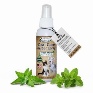 Mad About Organics Daily Oral Care Herbal Spray for Dogs & Cats - Wintergreen, Spearmint & Peppermint Formula, Reduces Plaque & Tartar for Fresh Breath, Simple No-Brush Dental Solution, 4oz Bottle