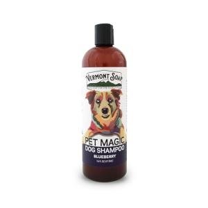 VERMONT SOAP Organics Pet Shampoo - Infused with Organic & Natural Olive Oil, Coconut & Aloe Vera Dog Shampoo for Sensitive Skin - USDA Certified Grooming Pet Shampoo - Blueberry (16oz)