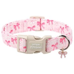 Pink Bow Dog Collar - Soft Cotton with Adjustable Buckle