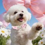 Pink Bow Dog Collar - Soft Cotton with Adjustable Buckle