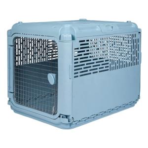 Rolling Plastic Travel Dog Crate with Wire Door