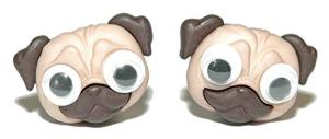 Wobbly Eyed Cute Pug Face Clip On Earrings