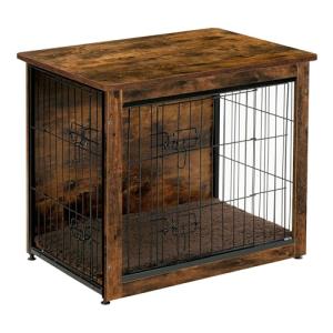 Rustic Wooden Dog Crate Table with Cushion