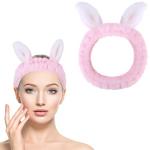 Pink Rabbit Ears Headband for Makeup and Spa