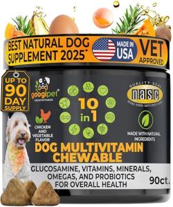 Googipet Premium Dog Multivitamin Chewable, Dog Vitamins and Supplements, Puppy Vitamins & Senior Dogs Probiotics for Gut Health + Vitamin C, Glucosamine for Dogs Joint Support (Chicken Flavor)