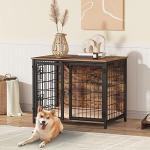 MAHANCRIS Dog Crate Furniture with Cushion, Wooden Dog Kennel with Double Doors, Heavy Duty Dog Cage for Small/Medium/Large Dogs, Indoor Dog House End Table, 31.5" L, Rustic Brown DCHR0701Z1