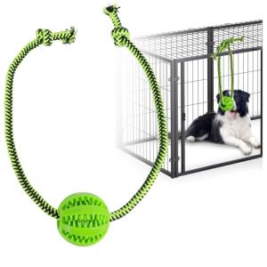 MVSSP Engaging Chew Toys for Dogs - Puppy Crate Training Aids, Puzzle Treat Dispenser with Rope Ball for Reducing Stress and Anxiety, Compatible with Peanut Butter Treats (Green)