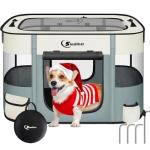 Siedihit Dog Cat Playpen, Pet Puppy Portable Playpens for Outdoor Travel Crate, Indoor After Surgery Use, Foldable Dog Kennel Tent for Rabbit or Small Animals and Tent Stakes (Grey, Small)