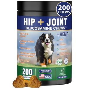 Hip and Joint Supplement for Dogs 200 Hemp Dog Calming Chews with Glucosamine, Chondroitin, Msm, Omega3, Melatonin for Senior Dogs Anxiety Pain Relief Anti Inflammatory Small/Medium/Large Dog -Chicken