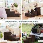 Love's cabin Dog Stairs for High Bed 18" H,Foldable Pet Stairs for Small Medium or Large Dogs Puppy with Storage for Bed or Couch,Cat Dog Steps Ramp with Zip up to 200 lbs(Coffee,3 Steps no Condo)