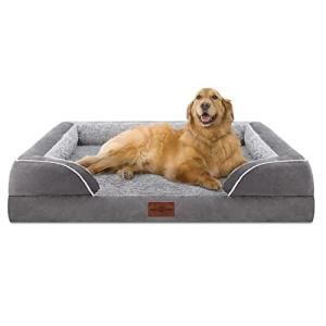 Comfort Expression Orthopedic Dog Bed for Extra Large Dogs 42x30 Inch, Waterproof Egg Crate Foam XL Pet Bed with Removable Bolsters, Dog Couch with Washable Cover & Non-Slip Bottom, Grey