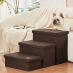 Love's cabin Dog Stairs for High Bed 18" H,Foldable Pet Stairs for Small Medium or Large Dogs Puppy with Storage for Bed or Couch,Cat Dog Steps Ramp with Zip up to 200 lbs(Coffee,3 Steps no Condo)