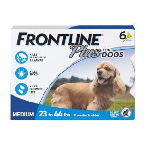 Frontline Plus for Dogs Medium Dog (23-44 pounds) Flea and Tick Treatment, 6 Doses