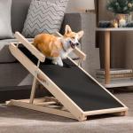 Chuiendi Dog Ramp for Bed, Couch, Car, Folding Pet Ramps 44.48" Long Adjustable 15"-22" Wooden Stairs with Anti-Slip Rubber Mat & Safety Side Rails for Small & Medium Old Dogs & Cats, up to 200 lbs