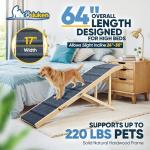 𝟐𝟎𝟐𝟔 𝐔𝐩𝐠𝐫𝐚𝐝𝐞𝐝 Dog Ramp for Bed, 64" Long Foldable Pet Ramp for Small Large Dogs, Dog Ramps for High Beds Car, High Traction with Platform 6 Adjustable Heights 24" to 30" Up to 220LBS, Wood