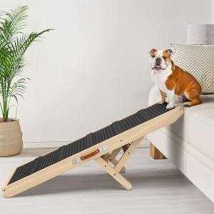 Dog Ramp for Couch, Bed, Wooden Long Pet Stairs for Small & Large Old Dogs & Cats, Hold up to 100lb, Adjustable Height from 11.41" to 20.47", Portable Doggie Steps Weight 11 lbs (39.37" L)