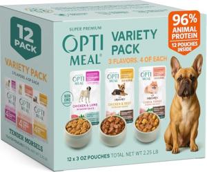 Optimeal Wet Dog Food Small Breed Variety Pack - Grain Free Recipe High Protein Tender Morsels in Aspic Made with Natural Ingredients for Adult Dogs, Premium Nutrition Pouches - 3oz Pouch (Pack of 12)