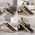 Chuiendi Dog Ramp for Bed, Couch, Car, Folding Pet Ramps 44.48" Long Adjustable 15"-22" Wooden Stairs with Anti-Slip Rubber Mat & Safety Side Rails for Small & Medium Old Dogs & Cats, up to 200 lbs
