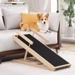 Chuiendi Dog Ramp for Bed, Couch, Car, Folding Pet Ramps 44.48" Long Adjustable 15"-22" Wooden Stairs with Anti-Slip Rubber Mat & Safety Side Rails for Small & Medium Old Dogs & Cats, up to 200 lbs