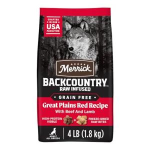 Merrick Backcountry Grain Free Dry Adult Dog Food Kibble With Freeze Dried Raw Pieces, Great Plains Red Recipe - 4.0 lb. Bag