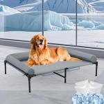 42'' Outdoor Elevated Dog Bed with Pillow, Raised Dogs Bed with Six Support Feet, Breathable Cooling Dog Cot Beds Medium Large Size Dogs, Outdoor Pet Hammock Beds, Pet Beds with 4 Ice Pack(Large)