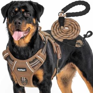 Beebiepet Heavy Duty Tactical Dog Harness for Large Dogs, No Pull Adjustable Pet Harness Reflective Service Training Easy Control Pet Vest Military K9 Working Dog Harnesses-X- Large, Brown