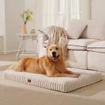 Orthopedic Dog Bed for Large Dog, Waterproof Pet Bed,Non-Slip Bottom and Egg-Crate Foam with Removable Washable Cover Crate Bed,Cream,36"x27"x3"