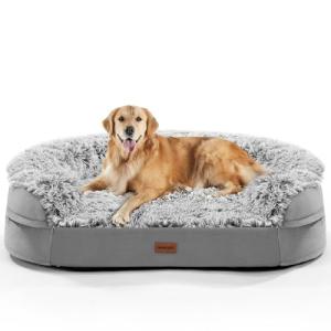 3.7 inch Thickened Orthopedic Dog Beds for Extra Large Dogs, Supportive Dog Sofa Bed with 28D Egg-Crate Foam, Removable Washable Cover, Waterproof Lining, Half-Round Design for Puppy,Senior,Sick