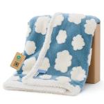 LE SURE Waterproof Puppy Blanket for Small Dogs - Washable Double Sided Dog Blankets with Warm Jacquard Shag and Soft Sherpa Fleece, Pet Cat Blanket for Couch Protection, 3D Textured Cloud, Blue