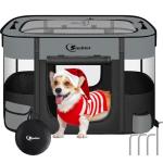 Siedihit Dog Cat Playpen, Pet Puppy Portable Pens for Outdoor Travel Crate, Indoor After Surgery Use, Foldable Dog Kennel Tent for Rabbit or Small Animals and Tent Stakes (Dark Grey, Small)