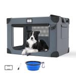 QUIBBLICK 36 Inch Soft Dog Crates, Portable Travel Crate for Large Dogs, 3-Door Foldable Soft Kennel with Mesh Windows for Indoor & Outdoor Travel, with Blanket and a Foldable Bowl