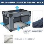 QUIBBLICK 36 Inch Soft Dog Crates, Portable Travel Crate for Large Dogs, 3-Door Foldable Soft Kennel with Mesh Windows for Indoor & Outdoor Travel, with Blanket and a Foldable Bowl