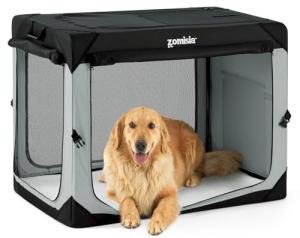 ZOMISIA 42 Inch Collapsible Dog Crate for Extra Large Dogs - XL Dog Travel Crate Portable with Breathable Mesh Windows, Soft Sided Dog Kennel Foldable for Indoor and Outdoor, Grey