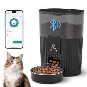 PAPIFEED Automatic Cat Feeder 3.5L/15 Cup 2.4G Bluetooth Pet Feeder for Dog Work with Alexa & Echo Timed Cat Food Dispenser for Remote Feeding with Stainless Steel Bowl up to 10 Meals Per Day with APP