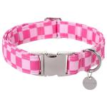 UP URARA PUP Dog Collar for Summer,Cute Pink Plaid Dog Collar,Cotton Puppy Collar with Adjustable Metal Buckle for Small,Medium,Large Girl Boy Dog