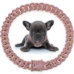 LEIFIDE Dog Chain Collar Diamond Link Puppy Collar 12 mm Wide Dog Necklace Metal Cat Chain Pet Crystal Necklace Jewelry Accessories for Small Medium Large Pet(14 Inch,Rose Gold, Pink)