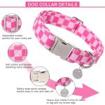 UP URARA PUP Dog Collar for Summer,Cute Pink Plaid Dog Collar,Cotton Puppy Collar with Adjustable Metal Buckle for Small,Medium,Large Girl Boy Dog