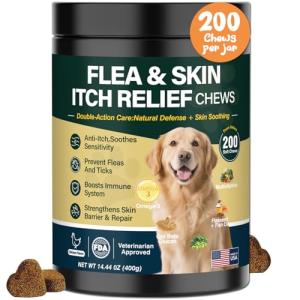 Dog Flea and Tick Prevention Allergy Chews Omega 3 for Dogs Treatment Chewable Natural Flea and Tick Skin and Coat Supplement Immune Dog Chews Yeast Relief Prevention for Dogs Itching and Licking
