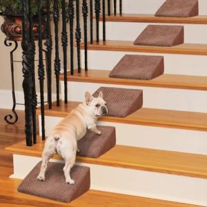 40D Density Foam Dog Ramp for Stairs Suits for Small Dogs Cats, Pet Steps Stairs for Staircase Stairs with Anti-Slip Bottom and Self-Sticky Pads to Fix(6Pack, Reddish Brown)