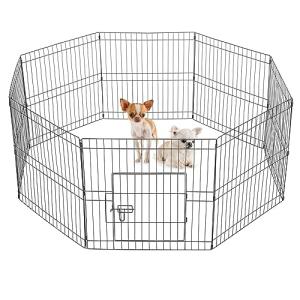 Yaheetech 24" High 8 Panel Foldable Metal Dog Exercise Pen Pet Playpen Dog Fence Outdoor & Indoor Use for Small Animals with Door Black