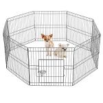 Yaheetech 24" High 8 Panel Foldable Metal Dog Exercise Pen Pet Playpen Dog Fence Outdoor & Indoor Use for Small Animals with Door Black