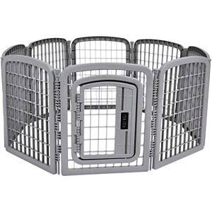 Amazon Basics 8-Panel Octagonal Plastic Pet Pen Fence Enclosure With Gate, 28 inches, Grey