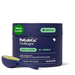 PetLab Co. ProBright Dental Powder - Dog Breath Freshener - Teeth Cleaning Made Easy – Targets Tartar & Bad Breath - Formulated for Small Dogs - Packaging May Vary