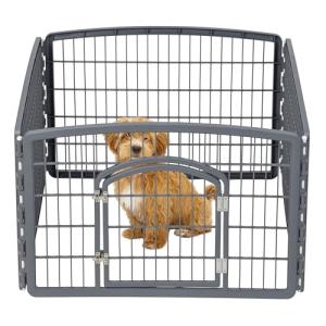 IRIS USA 24" Exercise 4-Panel Pet Playpen with Door, Dog Playpen, Puppy Playpen, Small and Medium Dogs, Keep Pets Secure, Easy Assemble, Rust-Free, Heavy-Duty Molded Plastic, Customizable, Gray